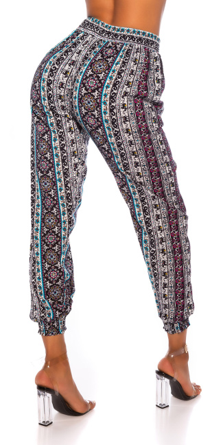 Trendy hoge taille zomer-broek met print turkoois-kleurig
